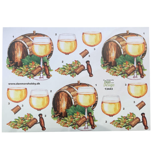 3D klippark - hvitvinsglass med vintønne og druer 🍇