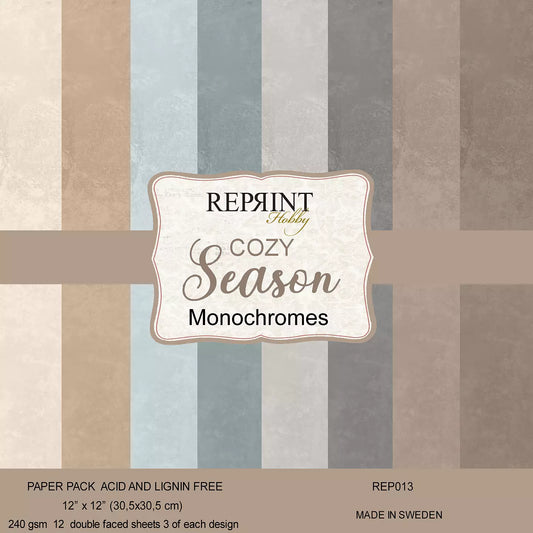 Bestill nå! Kommer snart. NYHET! Reprint ensfarget kartong - Cozy season - Monocromes 12x12