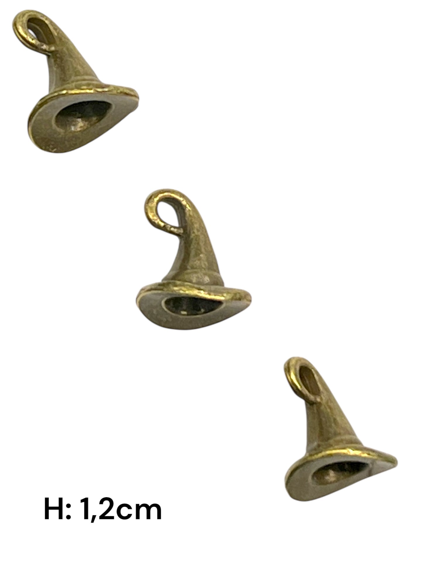 Charms - miniatyr - metallcharms - 4D Heksehatt 3 stk - vintage gull