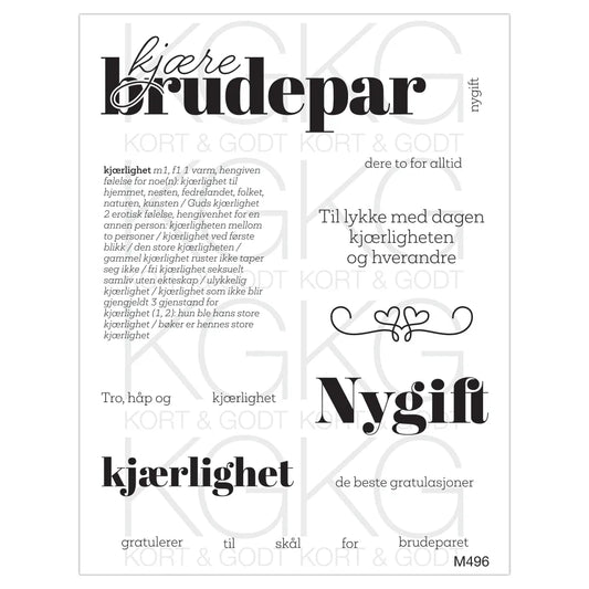 Kort og Godt dies K&G KG stempelplate - m496 - Kjære brudepar