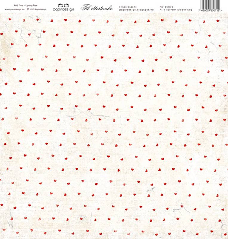 Papirdesign Mønsterark 12´x12´ - Til ettertanke - alle hjerter gleder seg  -  PD15071