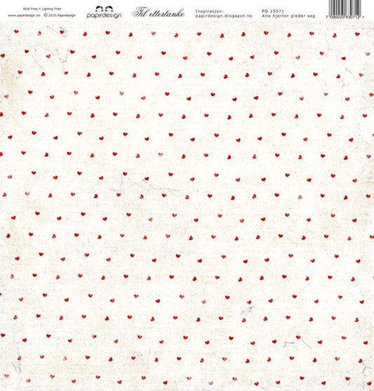 Papirdesign Mønsterark 12´x12´ - Til ettertanke - alle hjerter gleder seg  -  PD15071