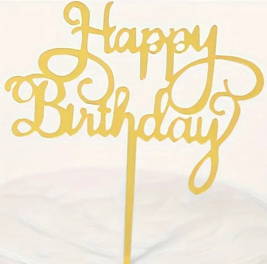 Bursdag / Fest - kakedekor akryl - «happy birthday» speil gull