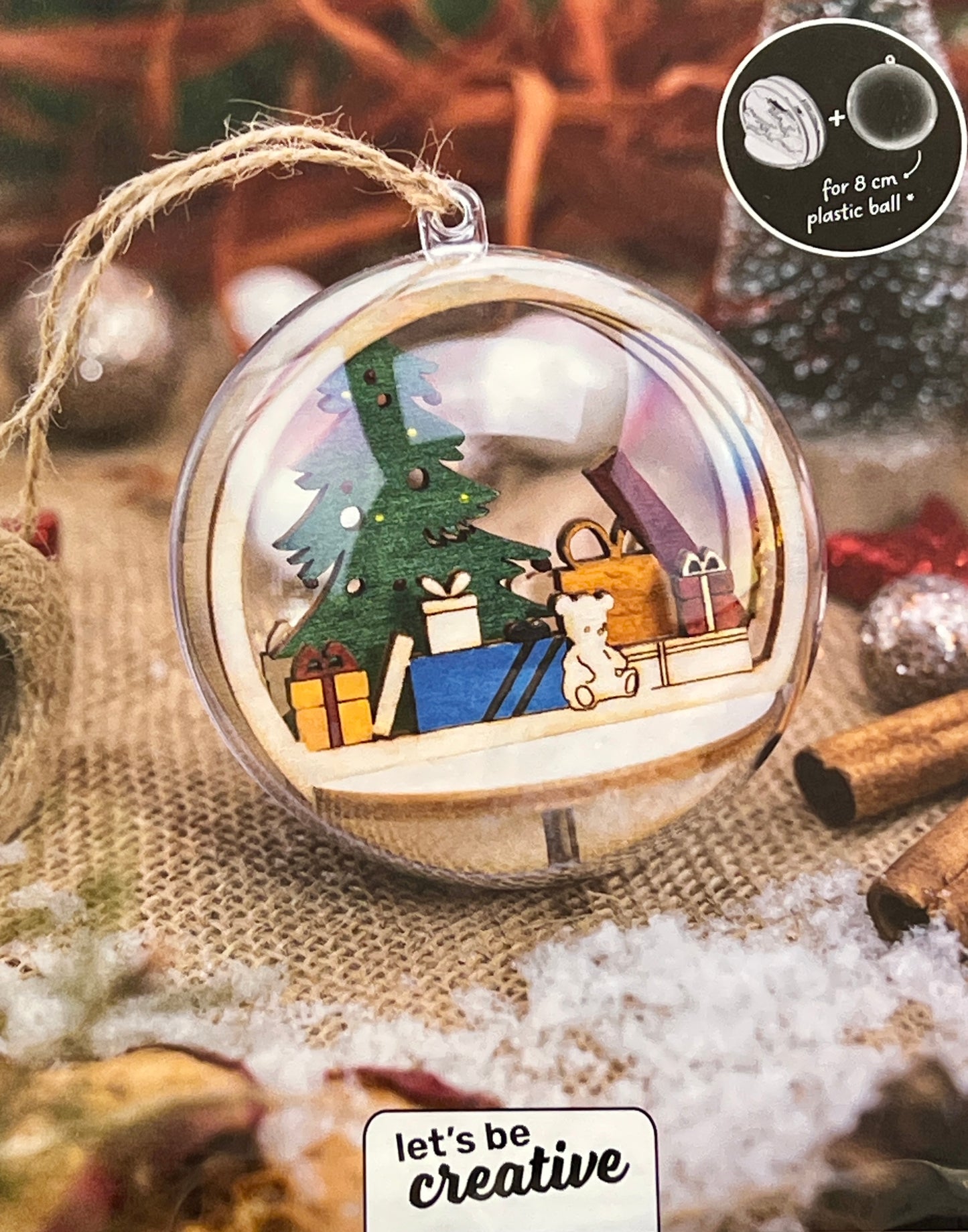 3D Figursett i tre til julekuler - 10 ulike motiver å velge i, passer til julekule Ø: 80mm