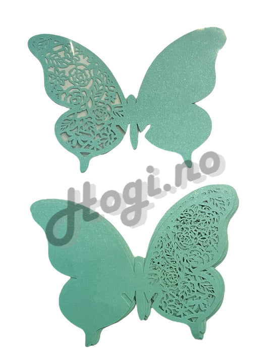 Bordkort til glass - sommerfugl - flere farger å velge i: Hvit, Lilla, varm rosa , Mint, speilgull , speilsølv ,