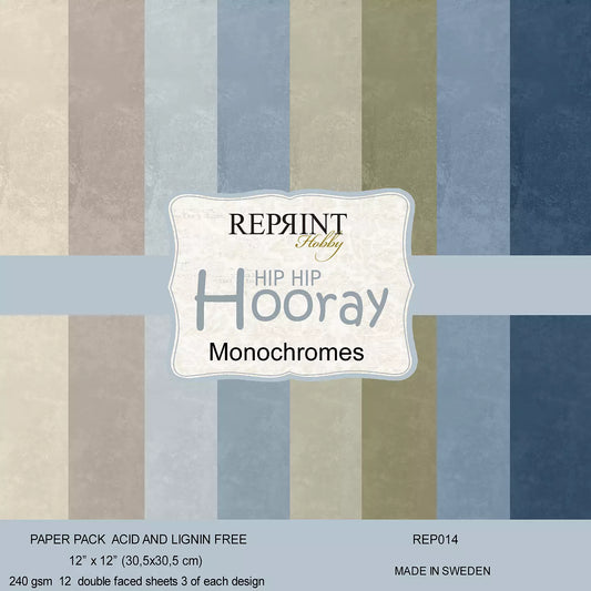 NYHET! Reprint ensfarget kartong - Hip hip hooray - Monocromes 12x12