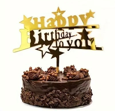 Bursdag / Fest - kakedekor akryl  - «Happy Birthday to you» -speil gull