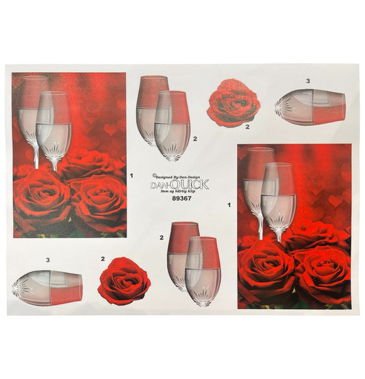 3D klippark - sølv champagne glass i roser 🌹🥂