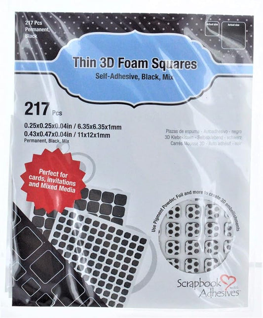 3D limputer / foam squares, Selvklebende, 217 stk Mix svart