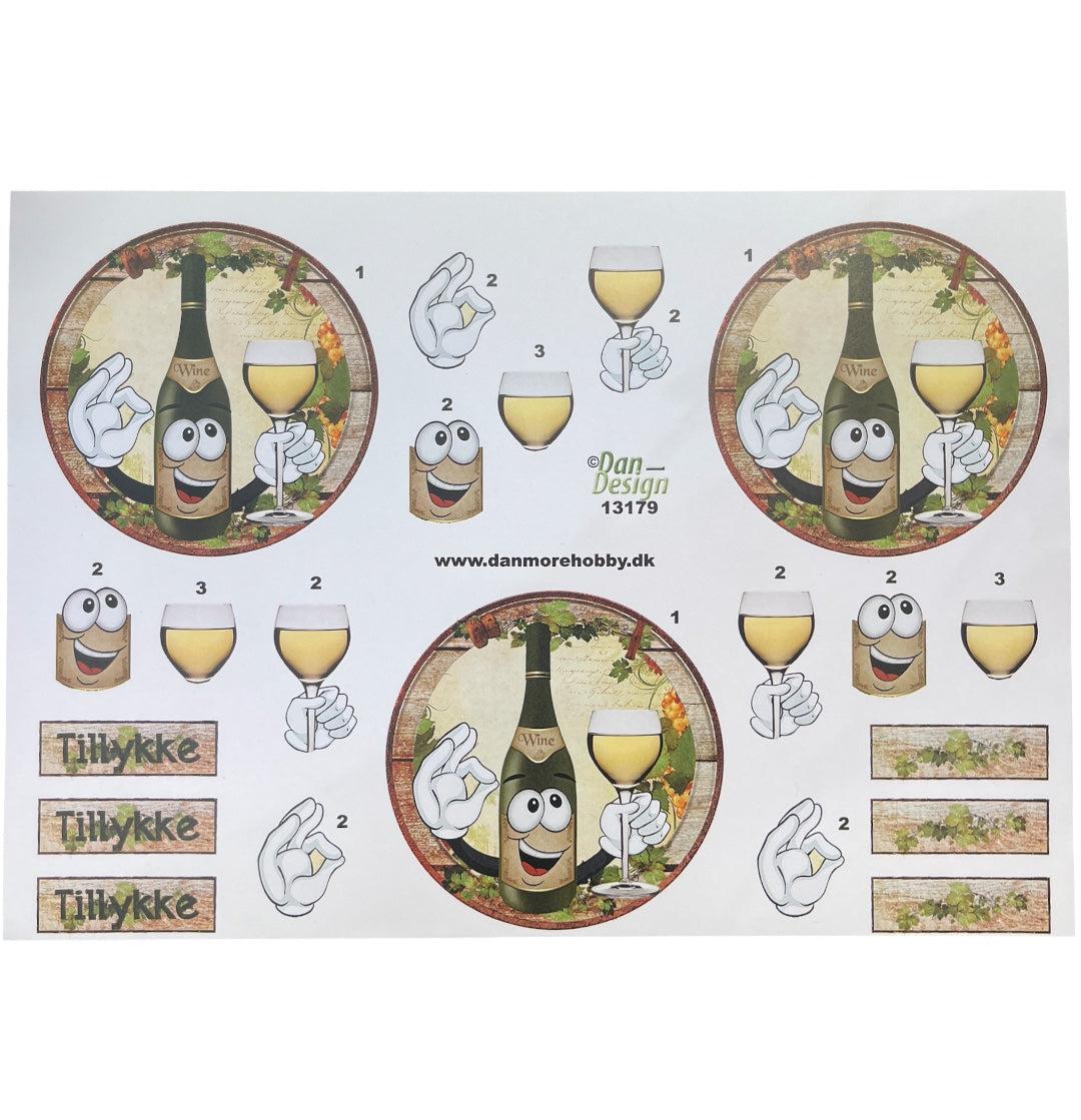 3D klippark - gøyal hvitvinsflaske- skål