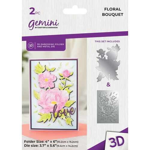 Crafters companion - Gemini - Floral Bouqet 4x6'' 3d embossing folder & metal dies - gem-3def4-md-flbo