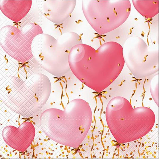 Servietter - lunsj - hjerte ballonger - Lunsjserviett 20 stk 3-lags 33x33cm