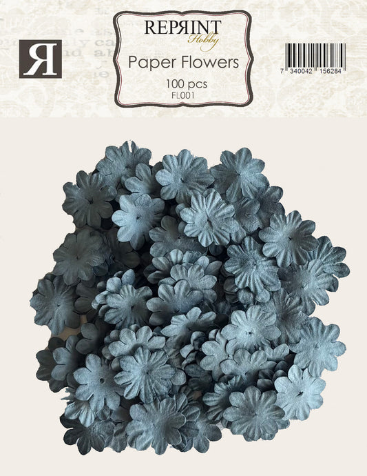 NYHET! Reprint Mini Papirblomster 20 mm 100 stk - Blå