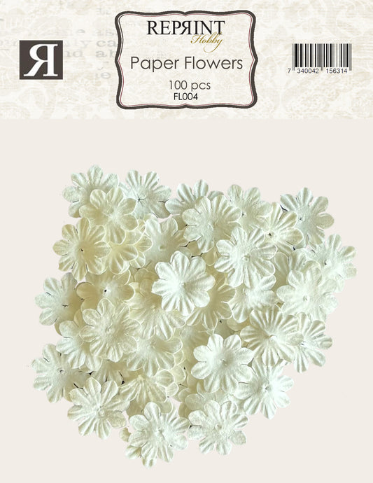 NYHET! Reprint Mini Papirblomster 20 mm 100 stk - hvite