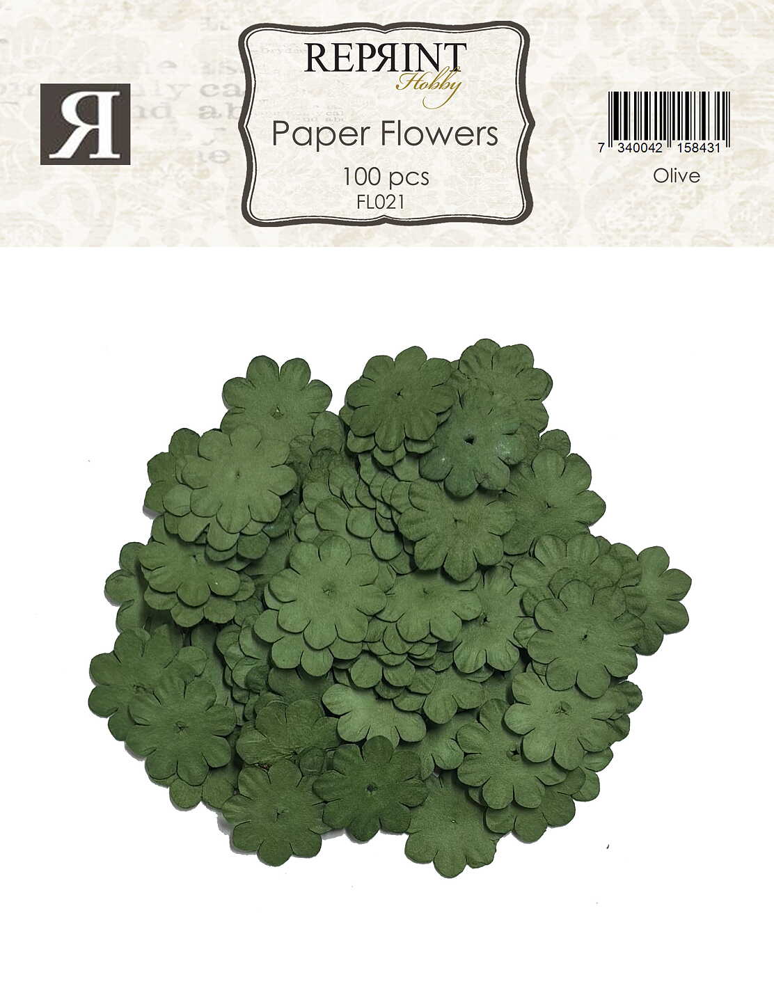 Reprint Mini Papirblomster 20 mm 100 stk - Oliven grønn / grønn