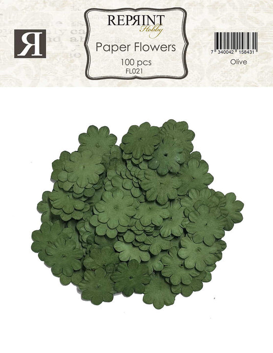 Reprint Mini Papirblomster 20 mm 100 stk - Oliven grønn / grønn