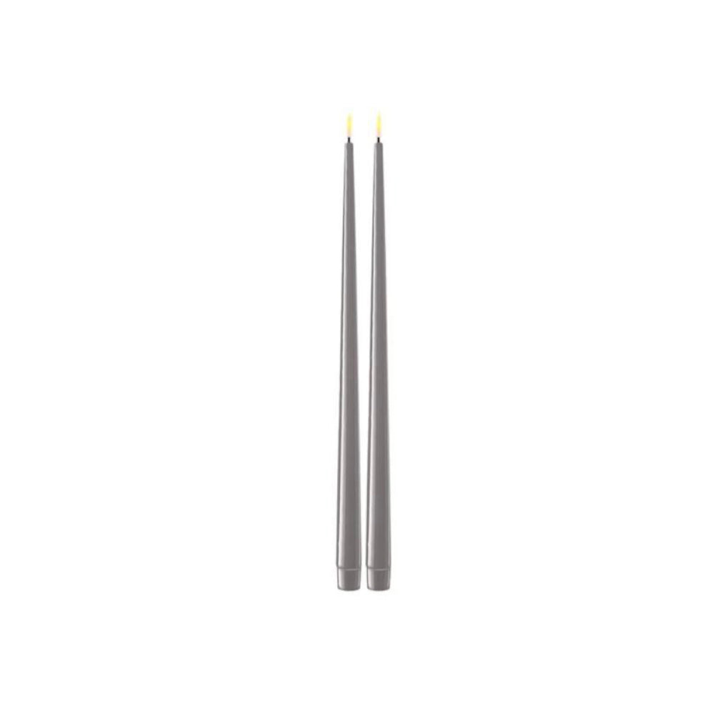 LED Dinner Candle - 2 stk LED shiny dinner lys. Ø2x H28 cm. Grey / grå