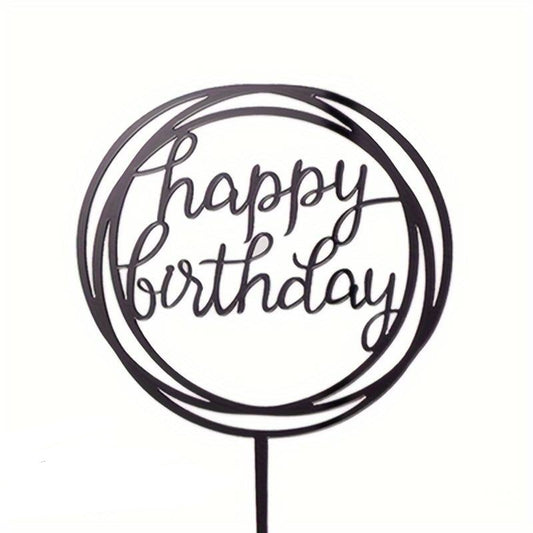 Bursdag / Fest - kakedekor akryl - «happy birthday» sirkel svart