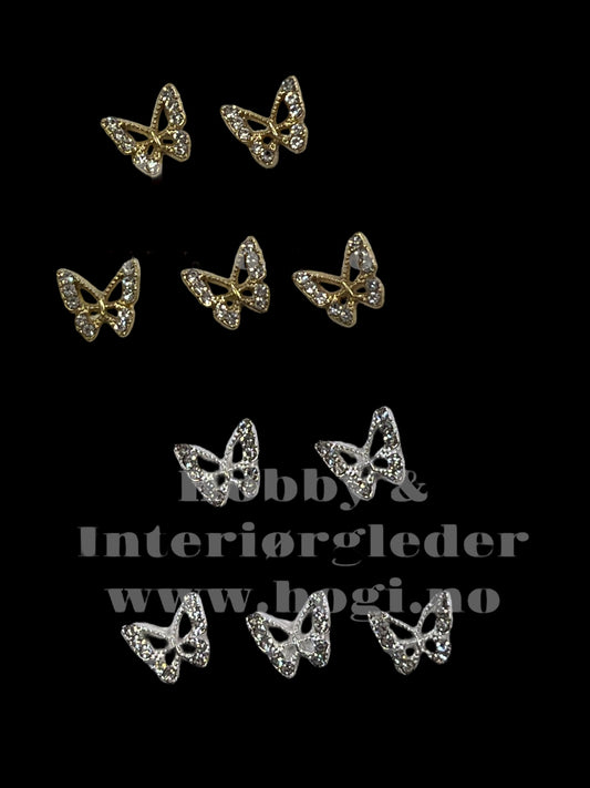3D mini Sommerfugl - metallcharms med rhinestones