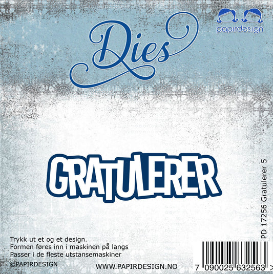 Papirdesign tekstdie -  Gratulerer 5 -  die m/skyggedie pdPD1668