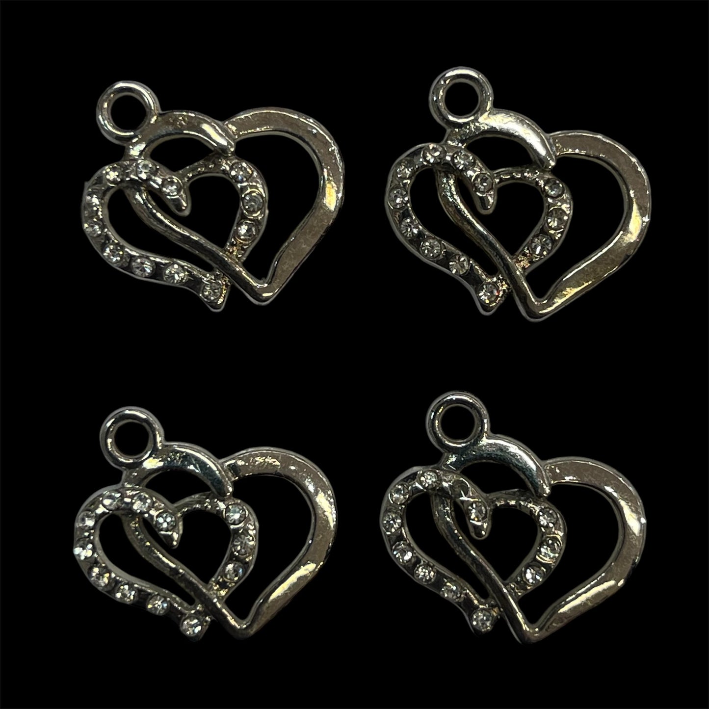 Charms - doble hjerter med bling - 4 stk - velg farge