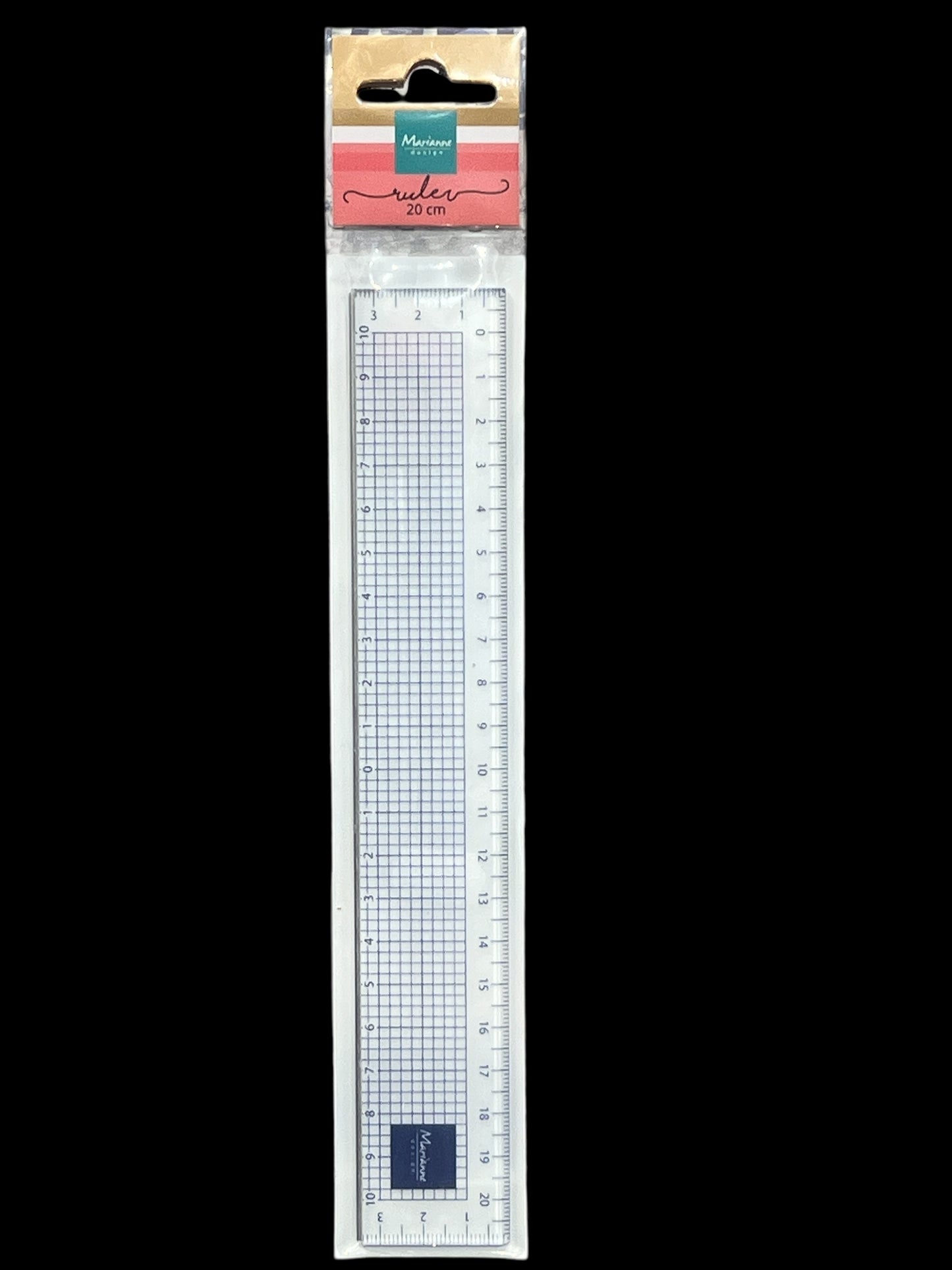 Marianne Design linjal med rutenett og stålstripe på ene siden -  Ruler 20 cm (LR0049)
