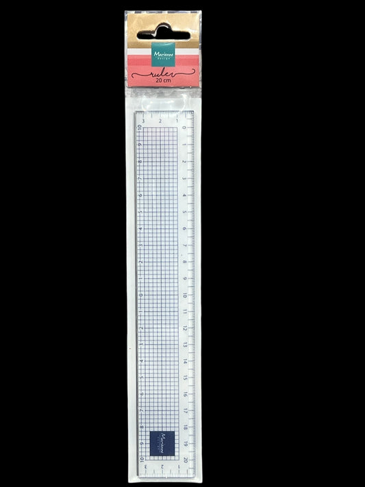 Marianne Design linjal med rutenett og stålstripe på ene siden -  Ruler 20 cm (LR0049)