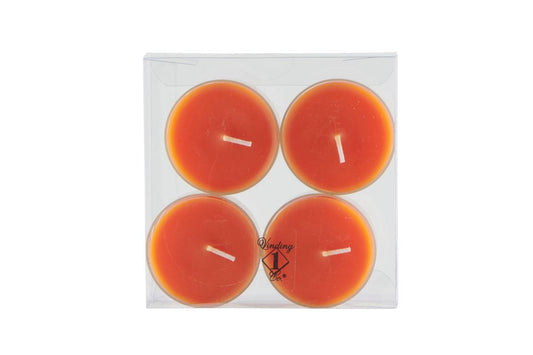 Telys store - oransje - 4stk - 6t brenntid ( gjennomsiktig plastkopp)