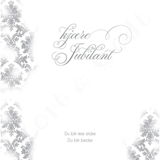 TILBUD kort med tekst - kjære jubilant - vintage hvit