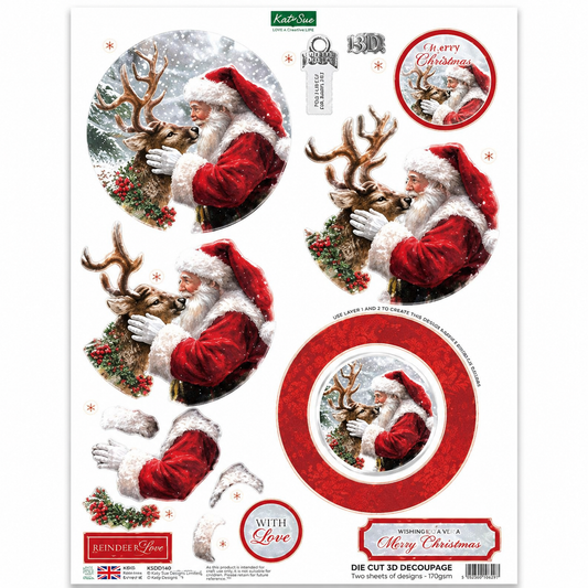 3D klippark -  Reindeer Kisses Bauble - 3D Die Cut Decoupage Layers