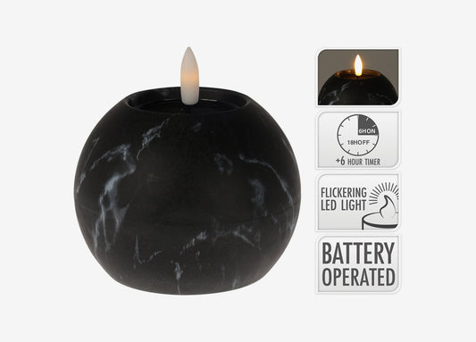 LED Candle ledlys - black marble- 1 stk kubbelys kule Ø:10cm x H: 7,5cm
