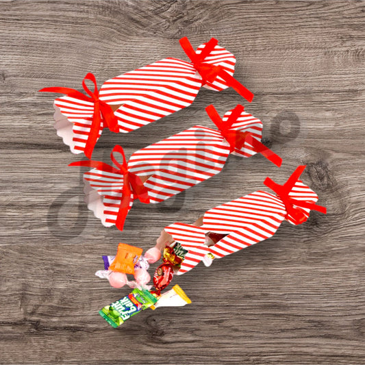 Mini bon bon gaveeske / bordkort - med bånd - rød og hvit ca 4cm x 8 cm, 10 stk pr pk