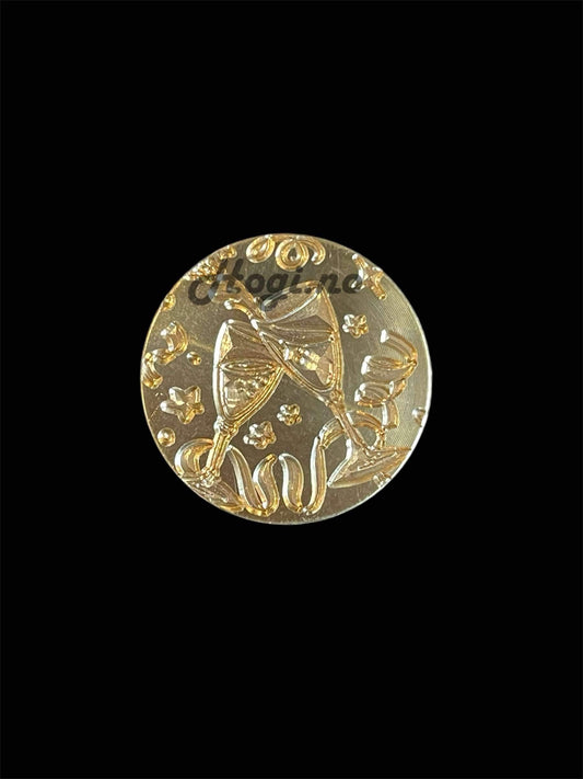 Lakkstempel- wax sealing coin -motiv:  champagne glass feiring / skål! -Ø 2,5cm - til lakkstempel segl