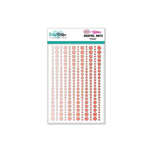 Halvperler m/lim - Glitter enamel dots Coral CDED-0006