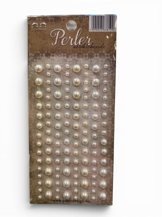 Halvperler m/lim - Papirdesign – Pearls - mix  kremfarget og hvite  -  Decorations Pearls