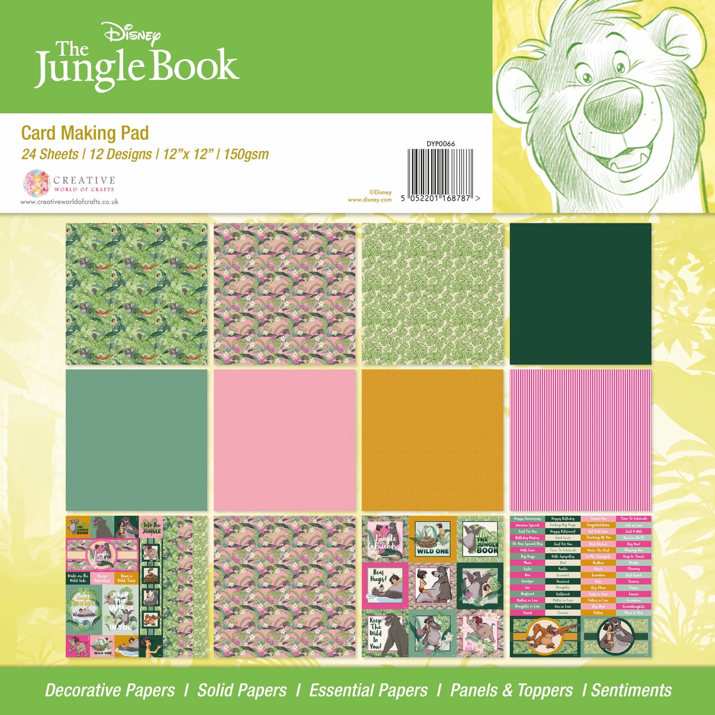 Arkpakke mønsterark - The Jungle Book 12x12 Inch Card Making Pad (DYP0066)