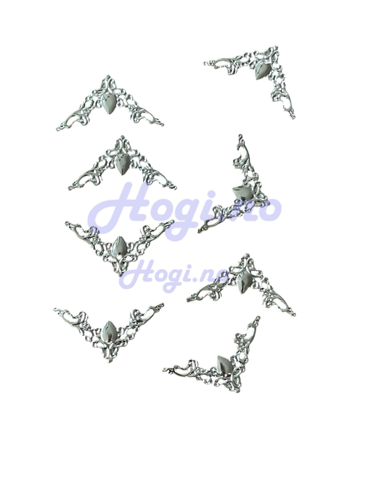 NYHET! 8 Små metallhjørner- sølv-gull-vintage gull/bronse