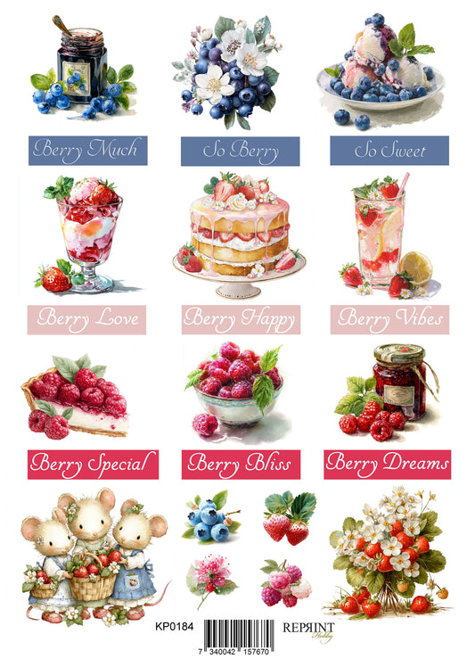 NYHET! Reprint  -Klippark - Summer Garden berries - A4 -kp0184