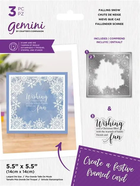 NYHET! Gemini Crafter's Companion - Decorative Frame Stamp & Die Falling Snow ( GEM-STD-DF-FALLS)