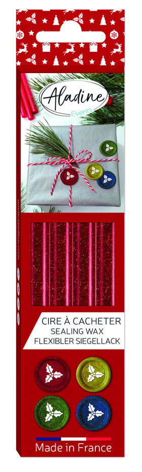 Aladine Wax Stick (4pcs) Glitter Red/ glitter rød voks til bruk med lakksegl/ lakkstempel