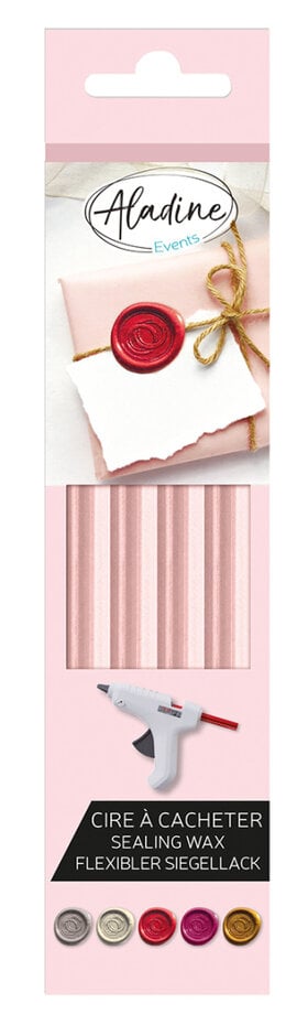 Aladine Wax Stick powder pink (4pcs) Lys rosa voks til bruk med lakksegl/ lakkstempel