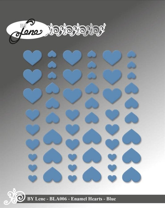 By Lene Enamel Hearts Blue 54pcs/ Blå hjerter dotter/ halvperler 54 stk selvklebende