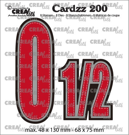 Crealies cardzz Numbers. Talldies  0 og 1/2 med skygge, Høyde: 13 cm