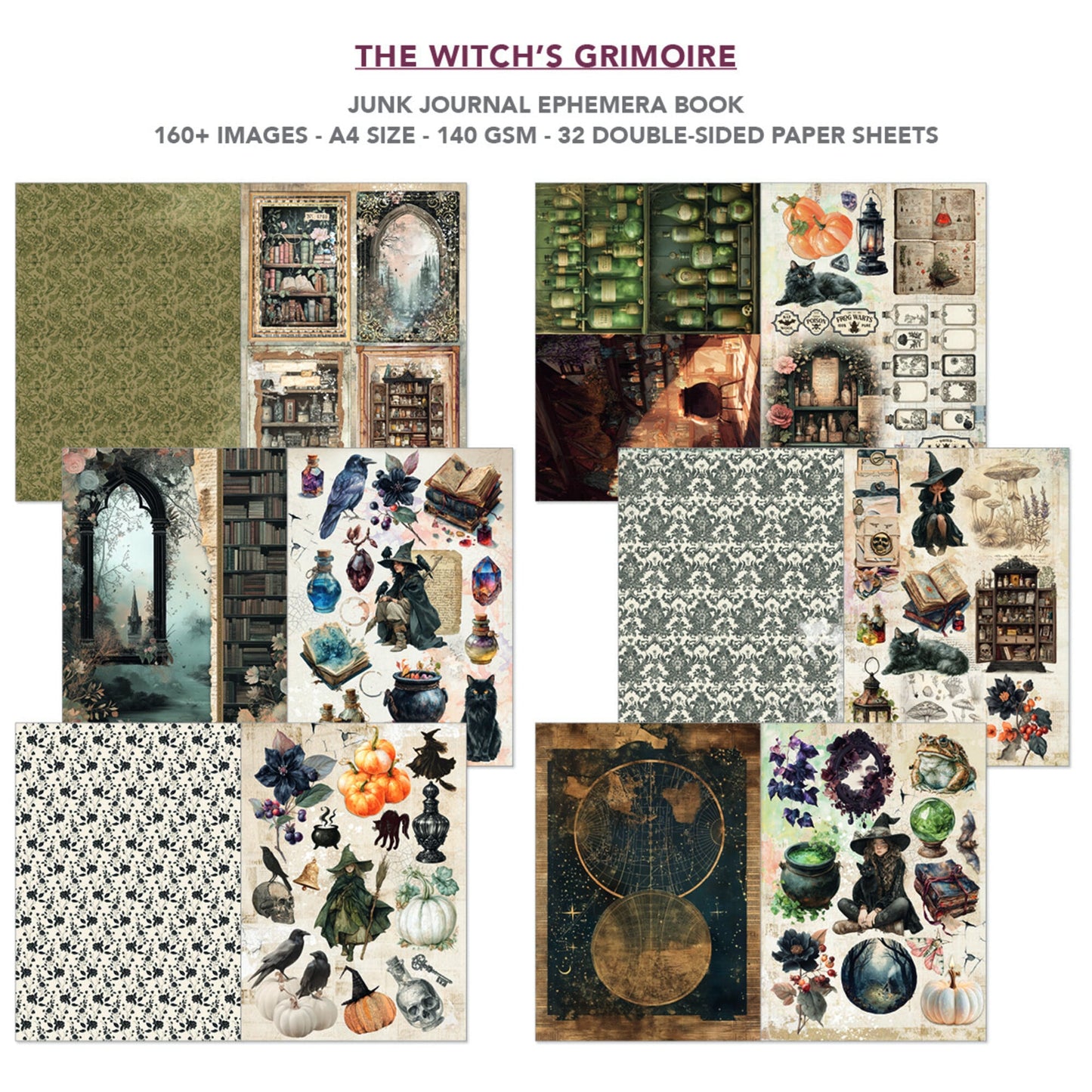 Ciao Bella - The Witch's Grimoire A4 Junk Journal Ephemera Book (32pcs) (CBB029)