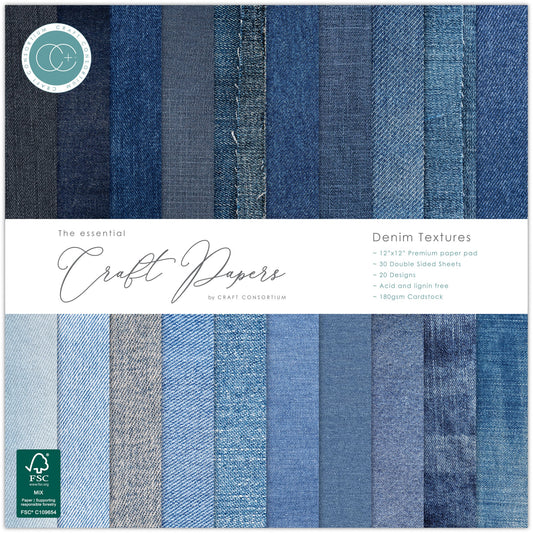 Craft Consortium - Essential Craft Papers 12x12 Inch Paper Pad Denim Textures