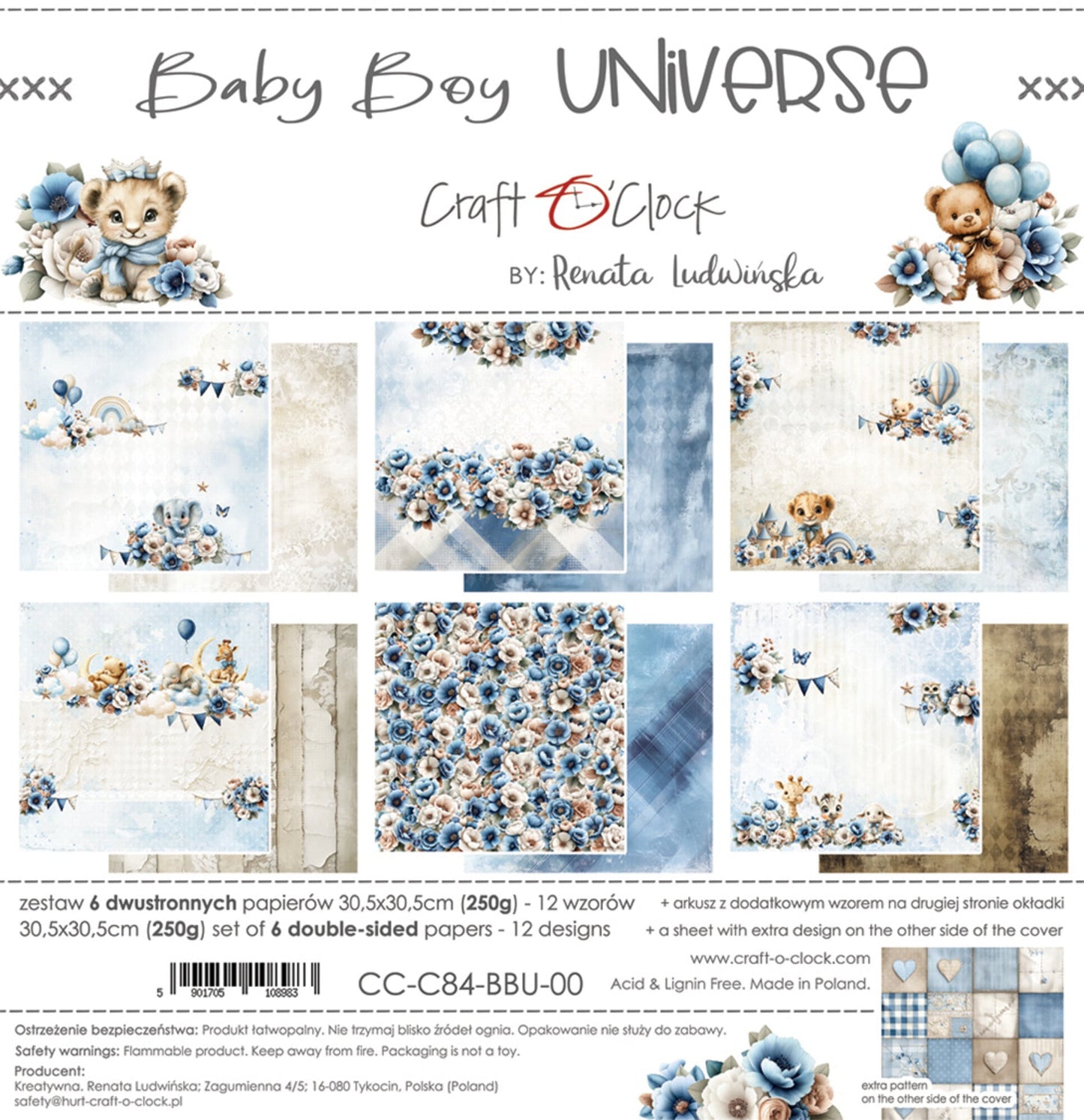 NYHET! Craft O'clock Baby Boy Universe 12x12 Inch Paper Set