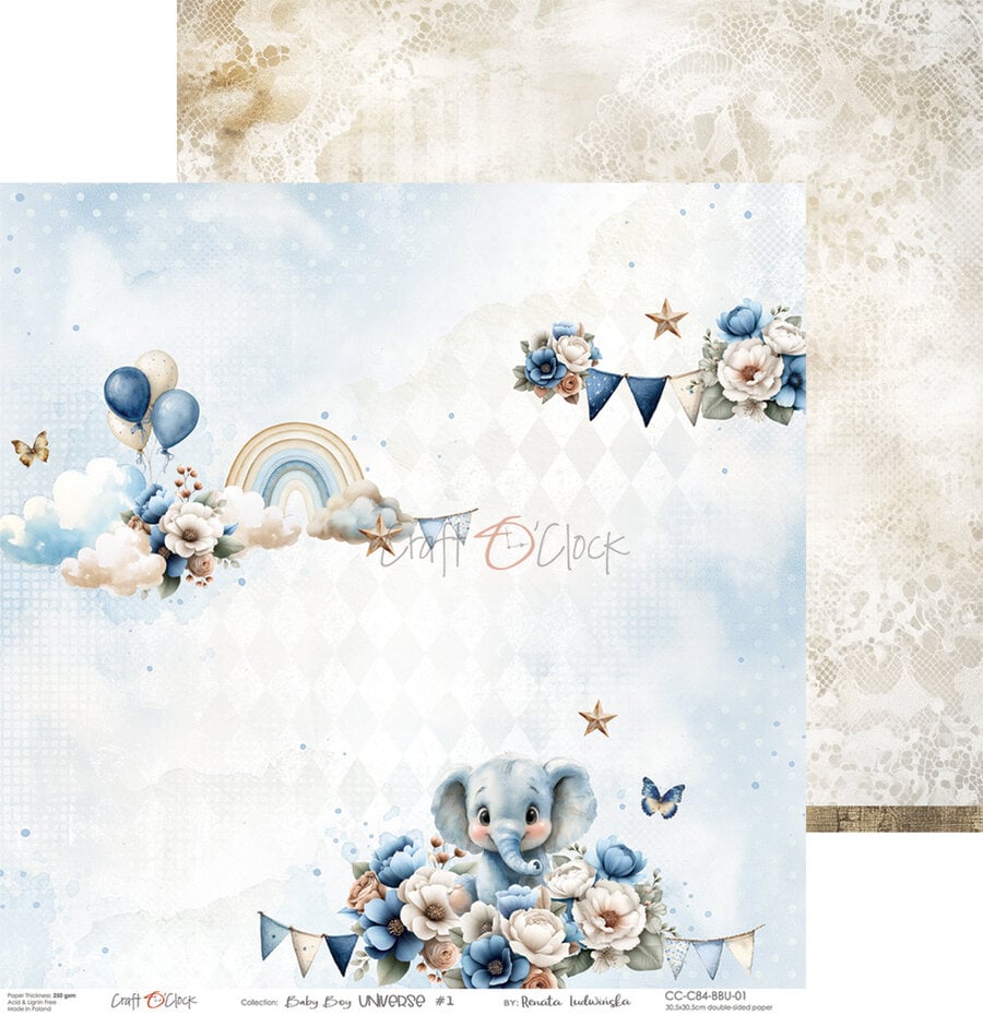 NYHET! Craft O'clock Baby Boy Universe 12x12 Inch Paper Set