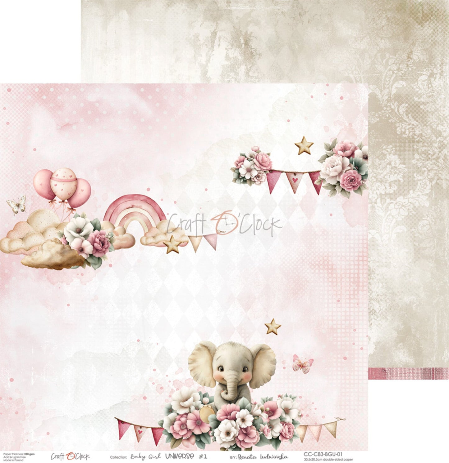 Craft O'Clock Baby Girl Universe 12x12 Inch Paper Set (CC-C83-BGU-00)