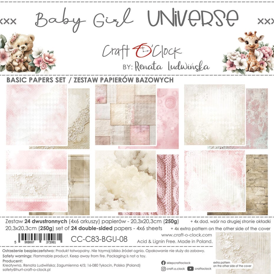 NYHET! Craft O'clock -Baby Girl Universe - 8x8 Inch Basic Papers Set (CC-C83-BGU-08)