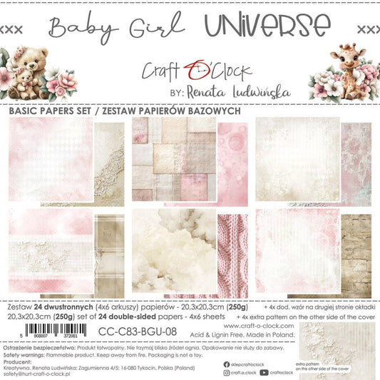 NYHET! Craft O'clock -Baby Girl Universe - 8x8 Inch Basic Papers Set (CC-C83-BGU-08)